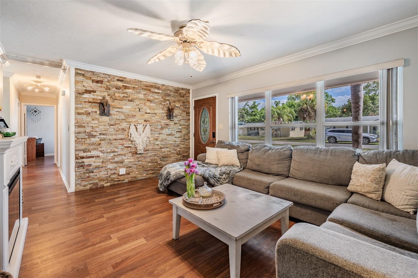 real stone accent wall in main living area