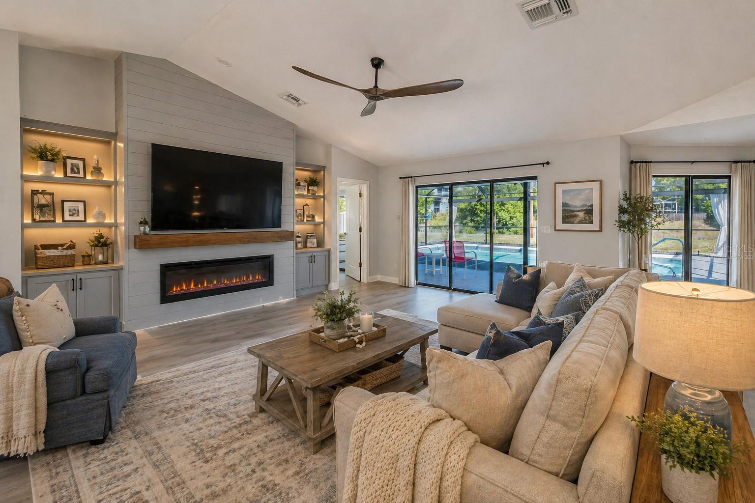 Virtually staged room and wall/cabinets staged