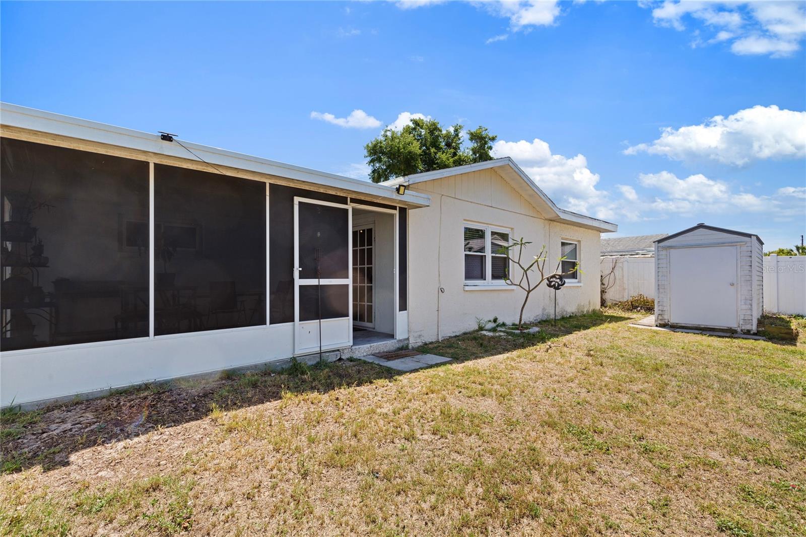 Back yard with storage shed