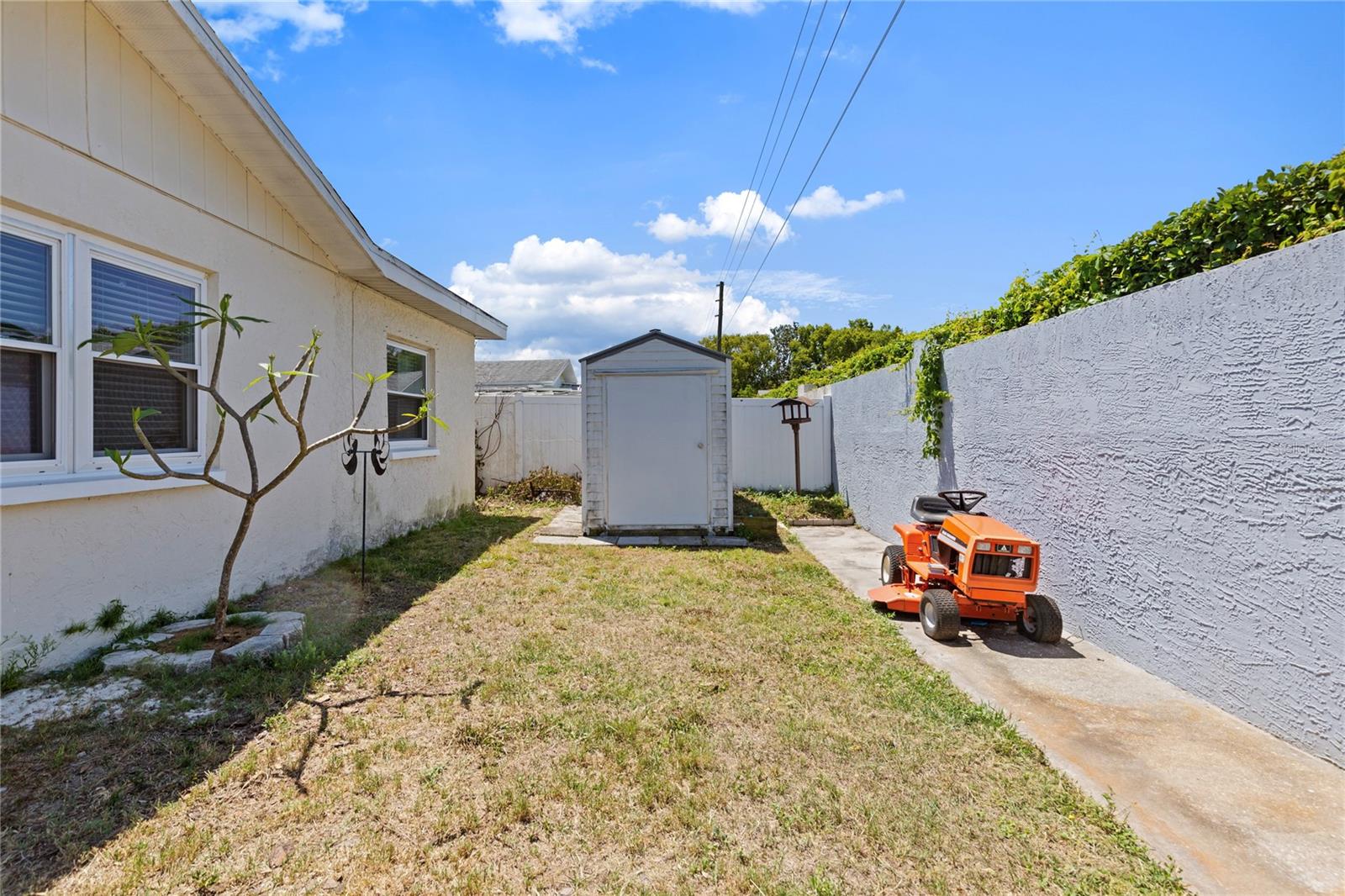 Back Yard with 8 foot concrete privacy fence on back of property