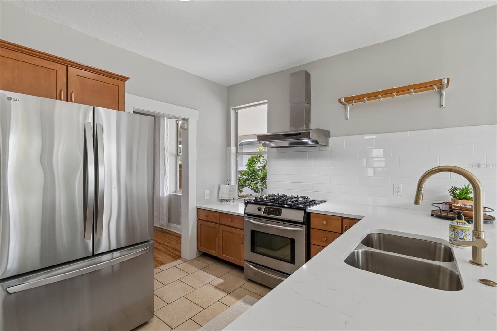 Kitchen with stainless steel appliances,