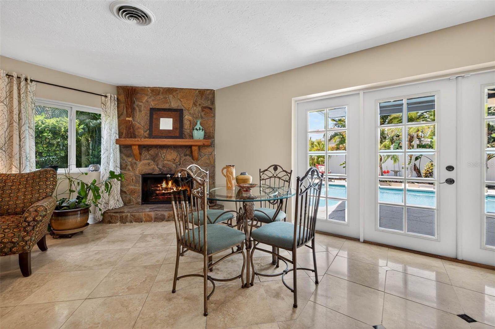 Dining Living Room Combo Wood Burning Fireplace