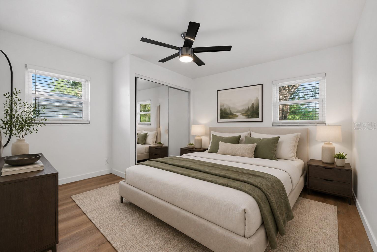 Virtually staged primary bedroom