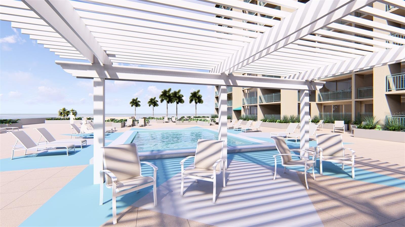 Artist Rendering – Pool Deck. Final design and finishes may vary.