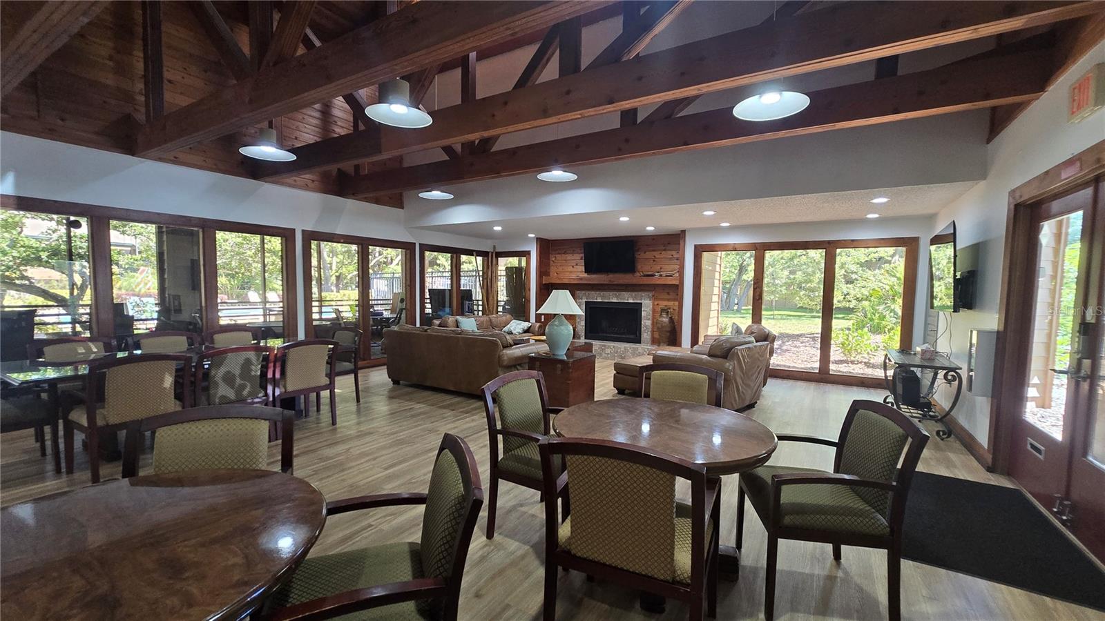 Regularly planned social events happen here at the clubhouse.  Great opportunities to make friends and enjoy life. Check out that fireplace! Can you imagine what it looks like during the holidays?