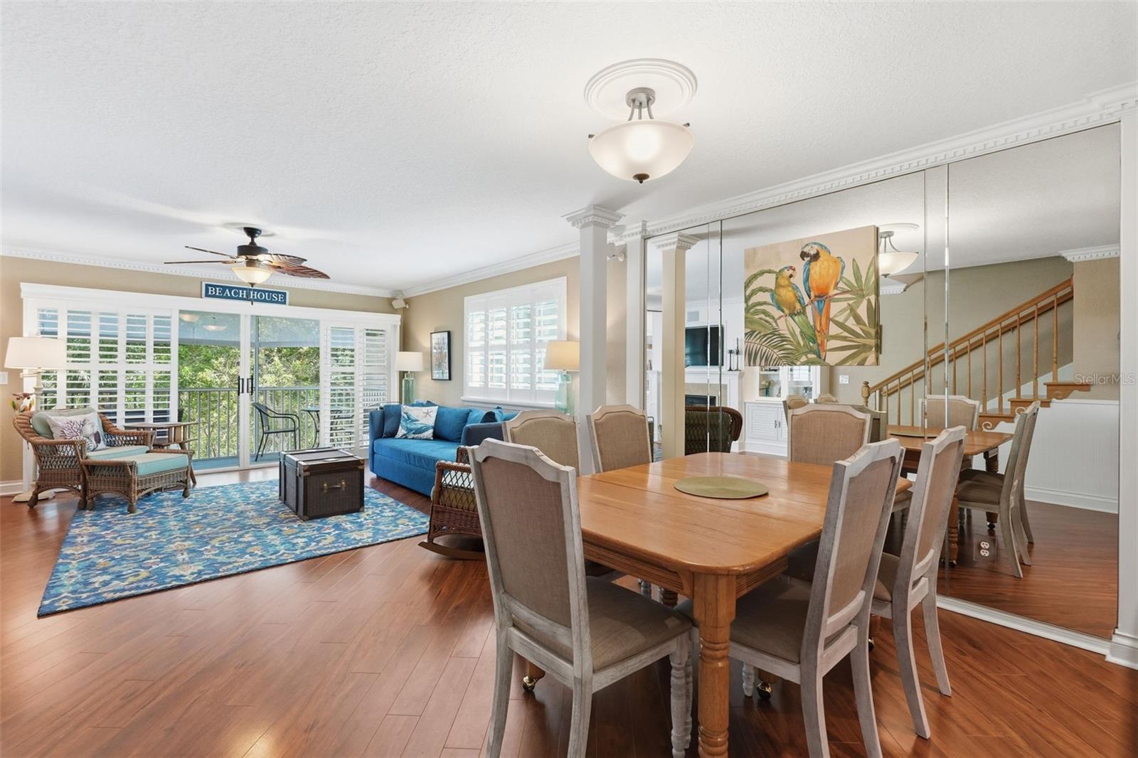 Dining, Living & Sliding Plantation Doors to the Screened Patio.