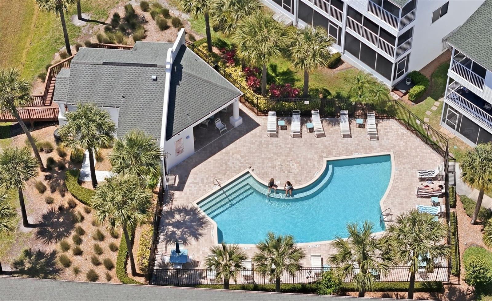 Pool and Clubhouse with bathrooms, just a few steps away.