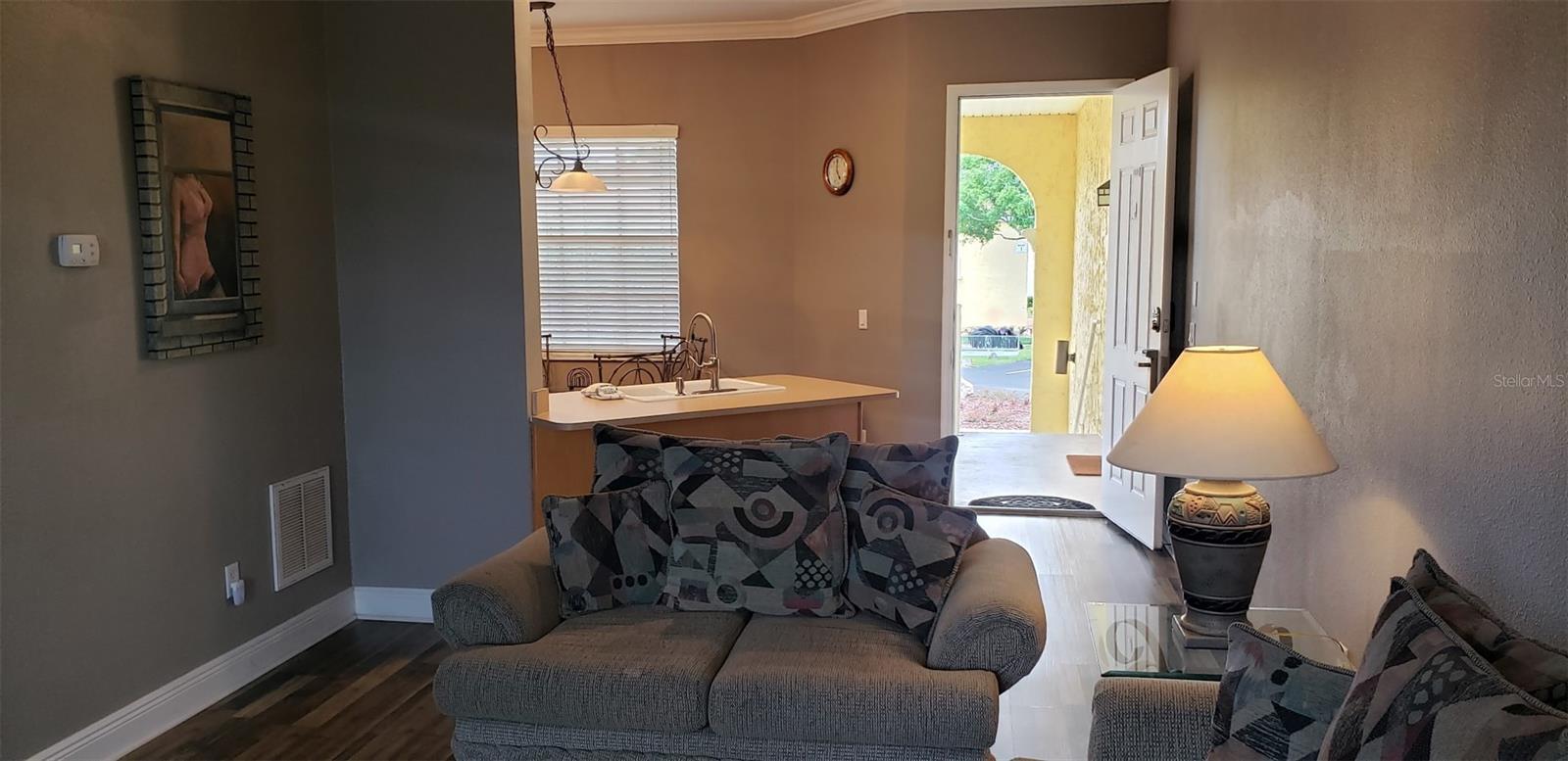 View from living room to entry door