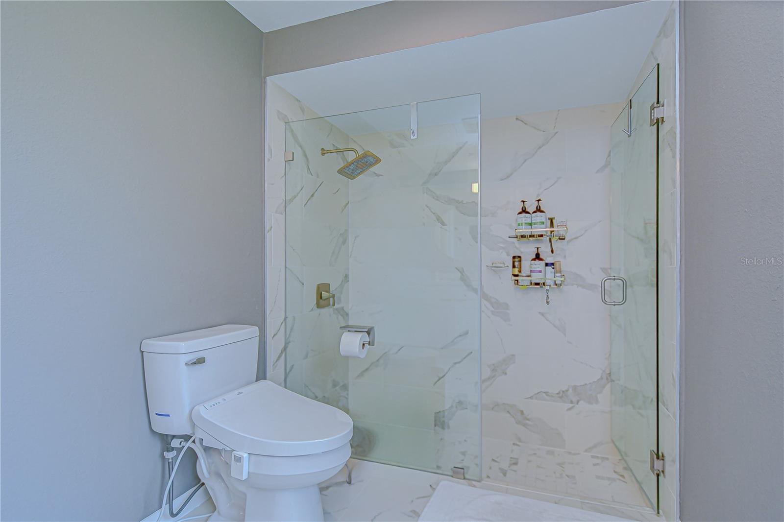 Tiled Shower, Seamless Glass Enclosed