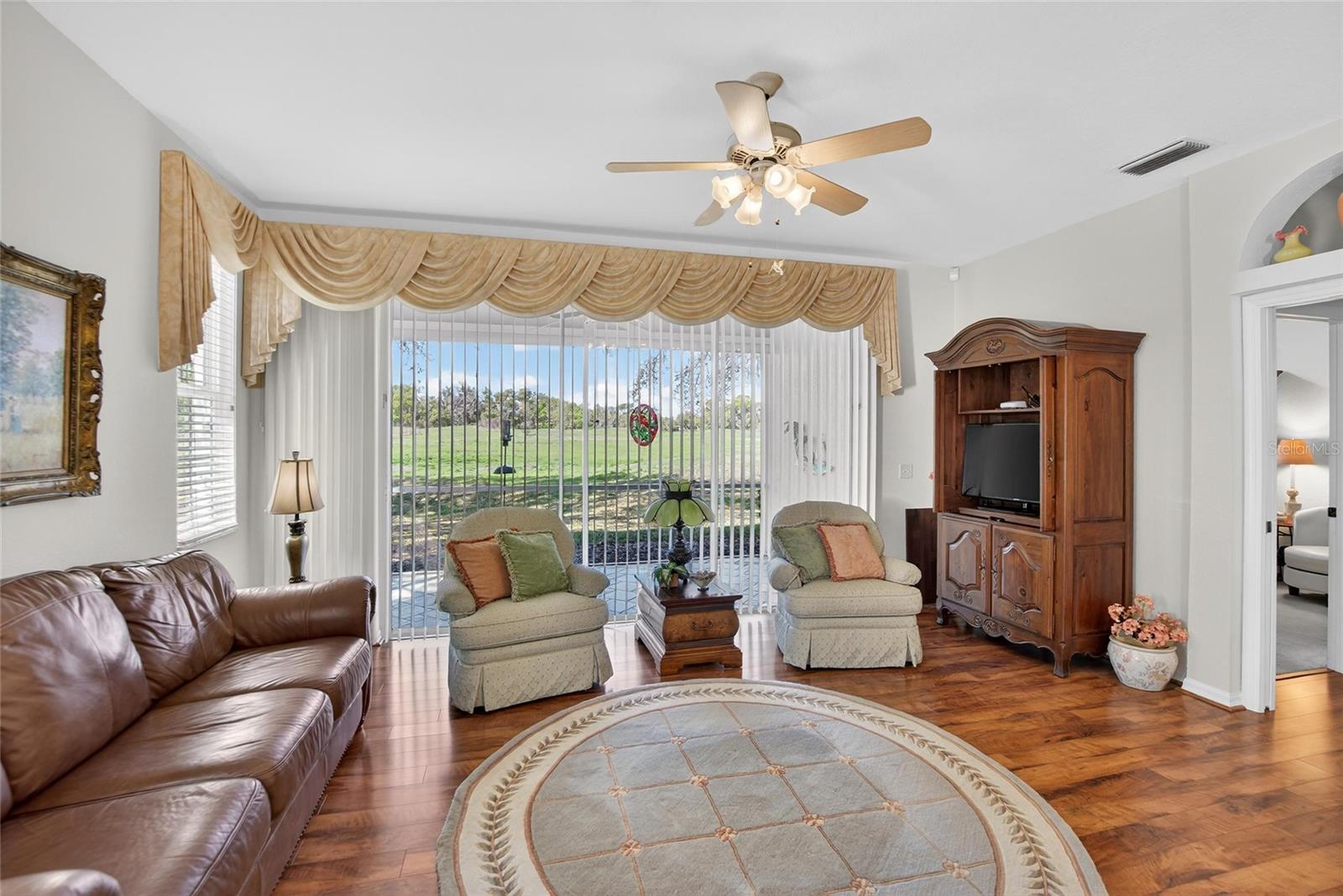 Great Room with triple sliding doors