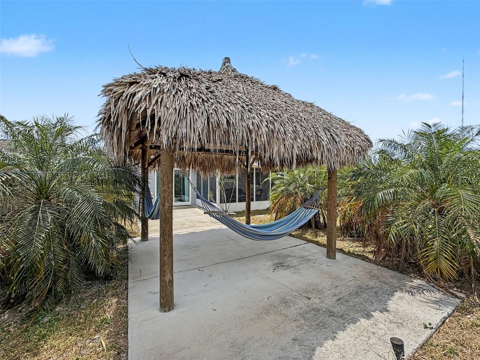 Tiki Hut on backyard patio
