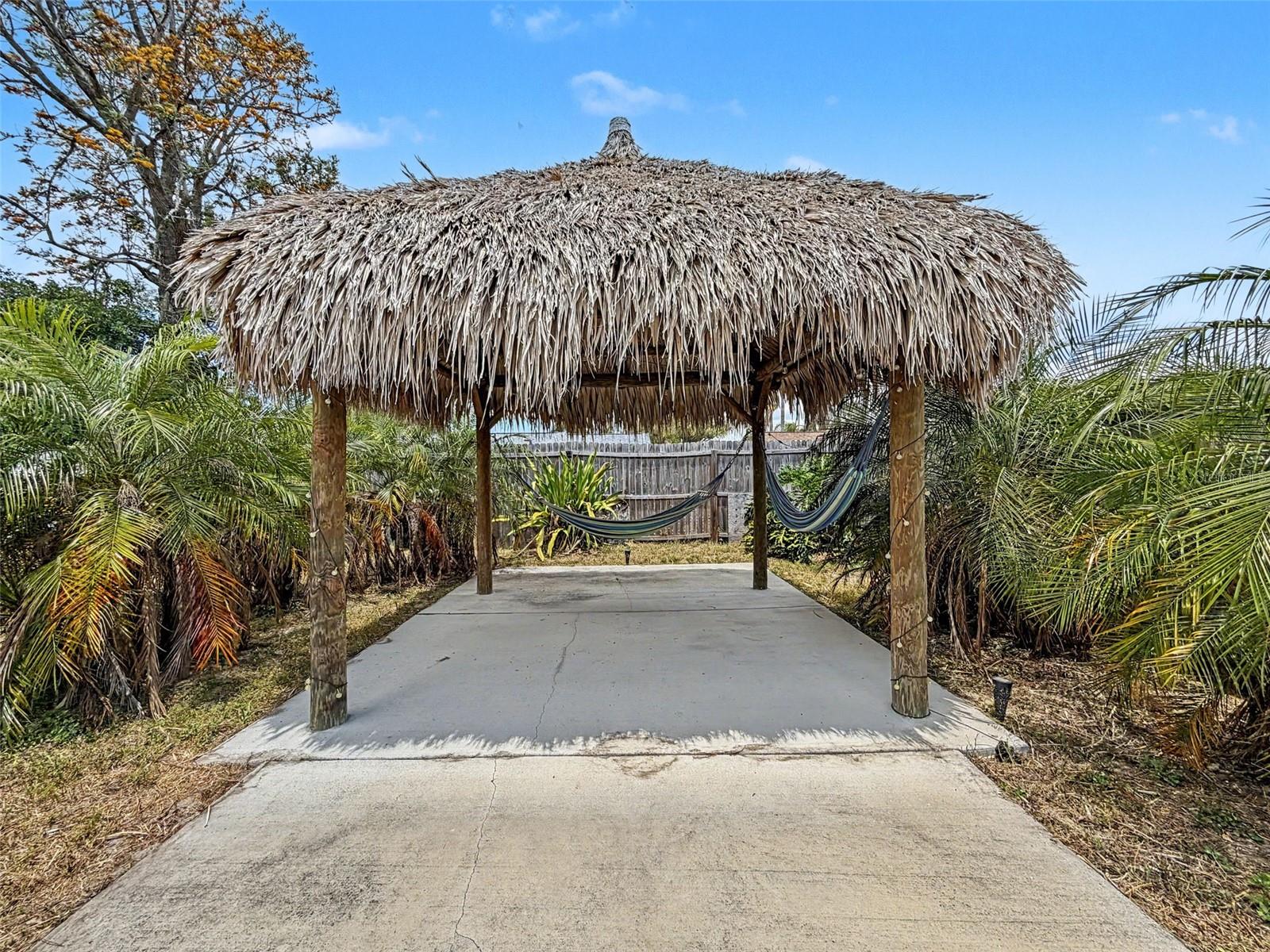 Backyard Patio with Tiki Hut