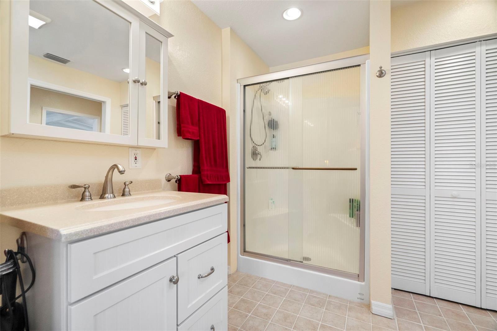 Primary bathroom has a walk-in shower.