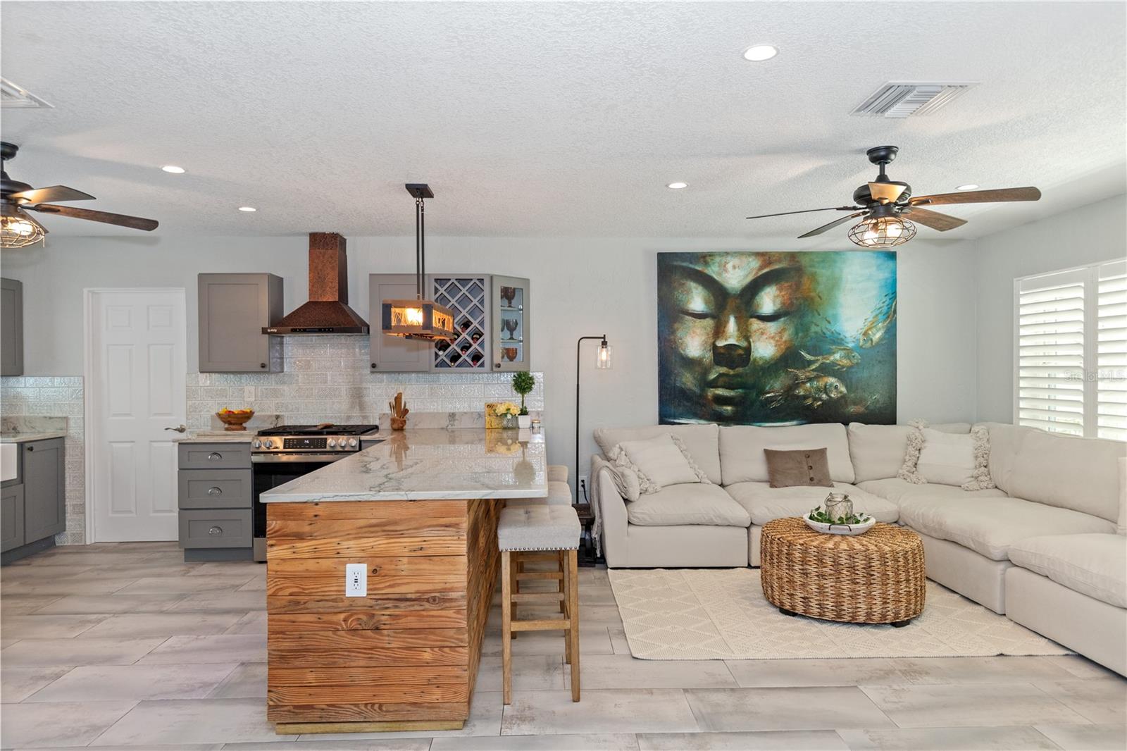 Shutters are a nice touch in the living room