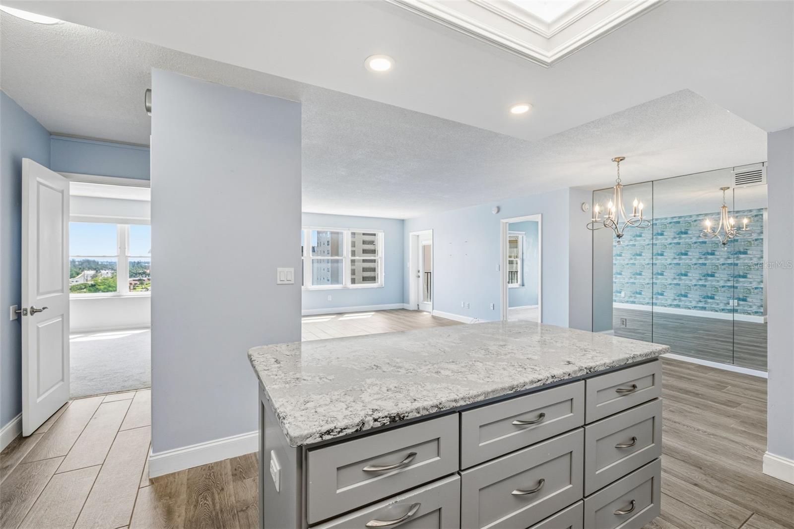 View from kitchen into living area