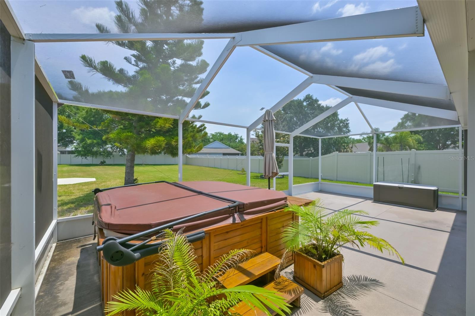 Electric outlets at all corners and then some! Privacy fence at each side (west side does not run all the way back to leave an open feeling)