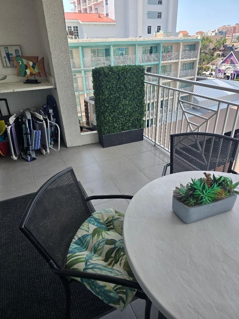 Storage on the balcony for beach items.