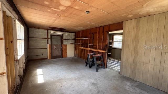 unfinished garage with plumbing and electric