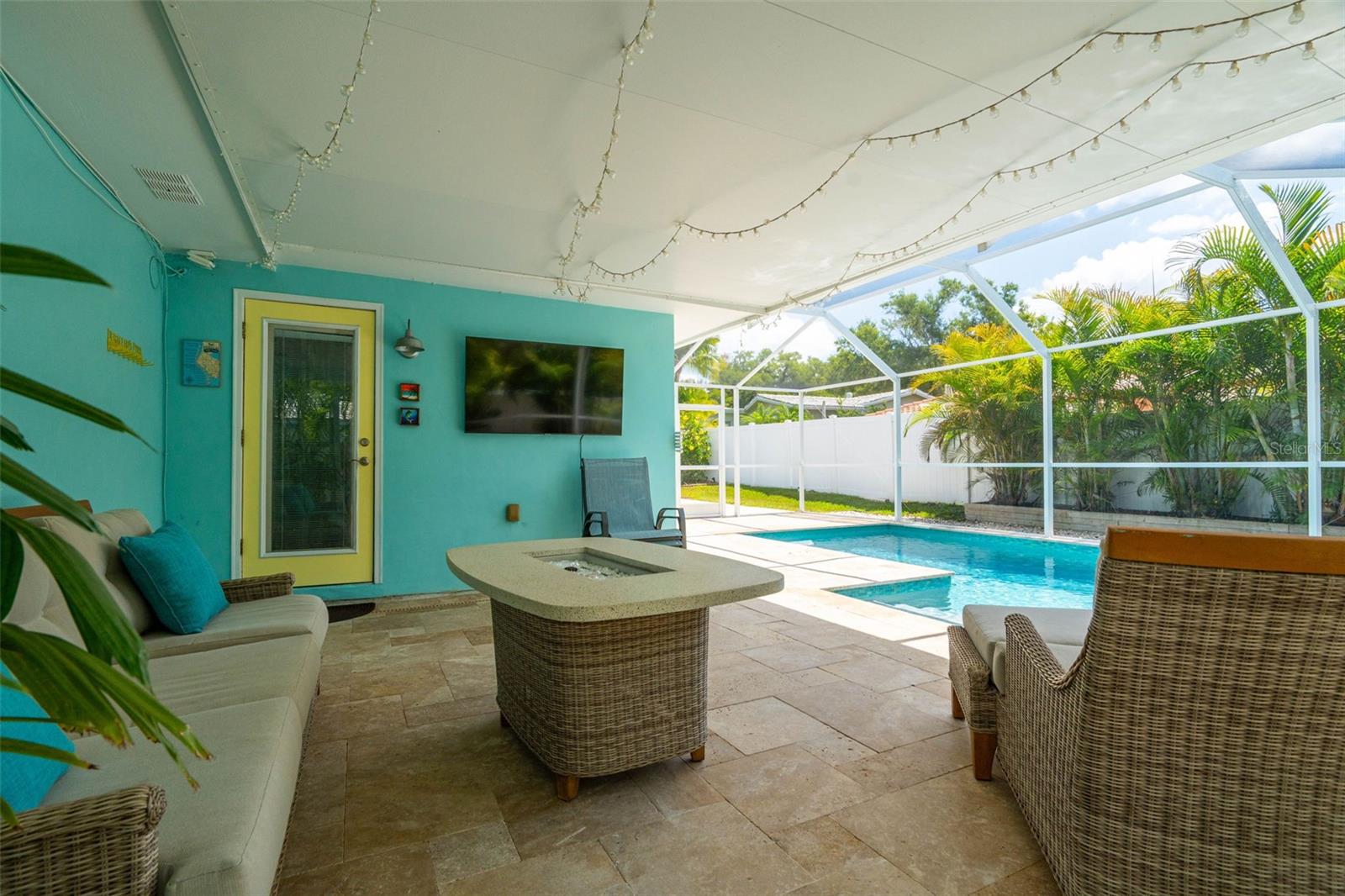 Lanai with wall TV