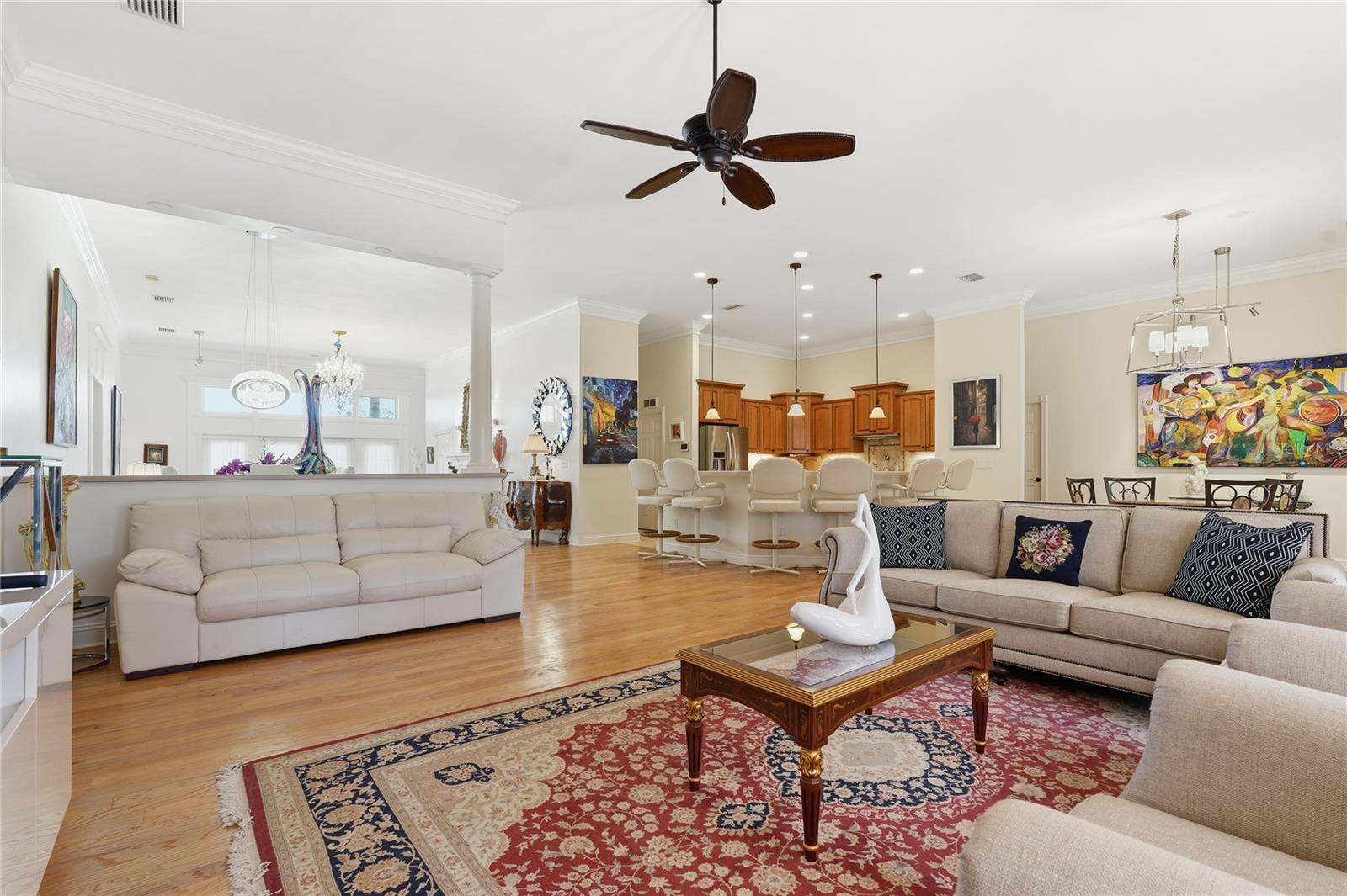 THE OPEN SPACE IS IDEAL FOR ENTERTAINING  THE WOOD FLOOR IN THIS AREA HAS BEEN REFINISHED