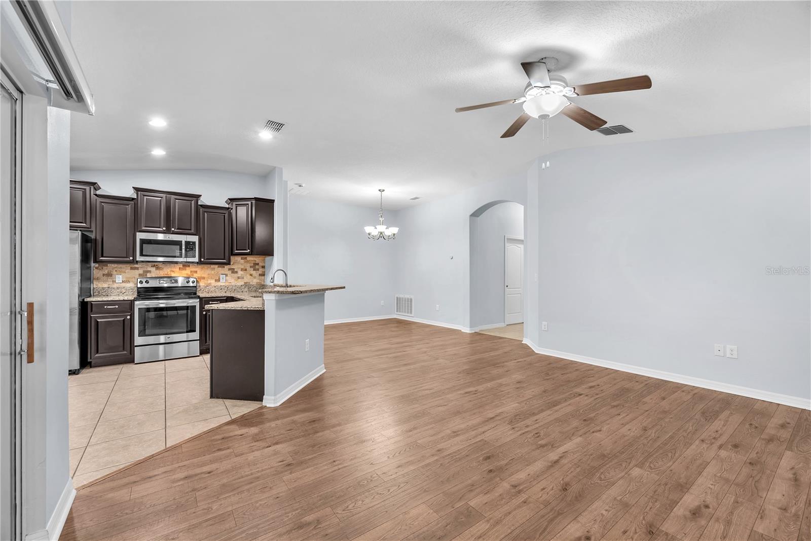 Looking toward the kitchen from the Rear Slider doors