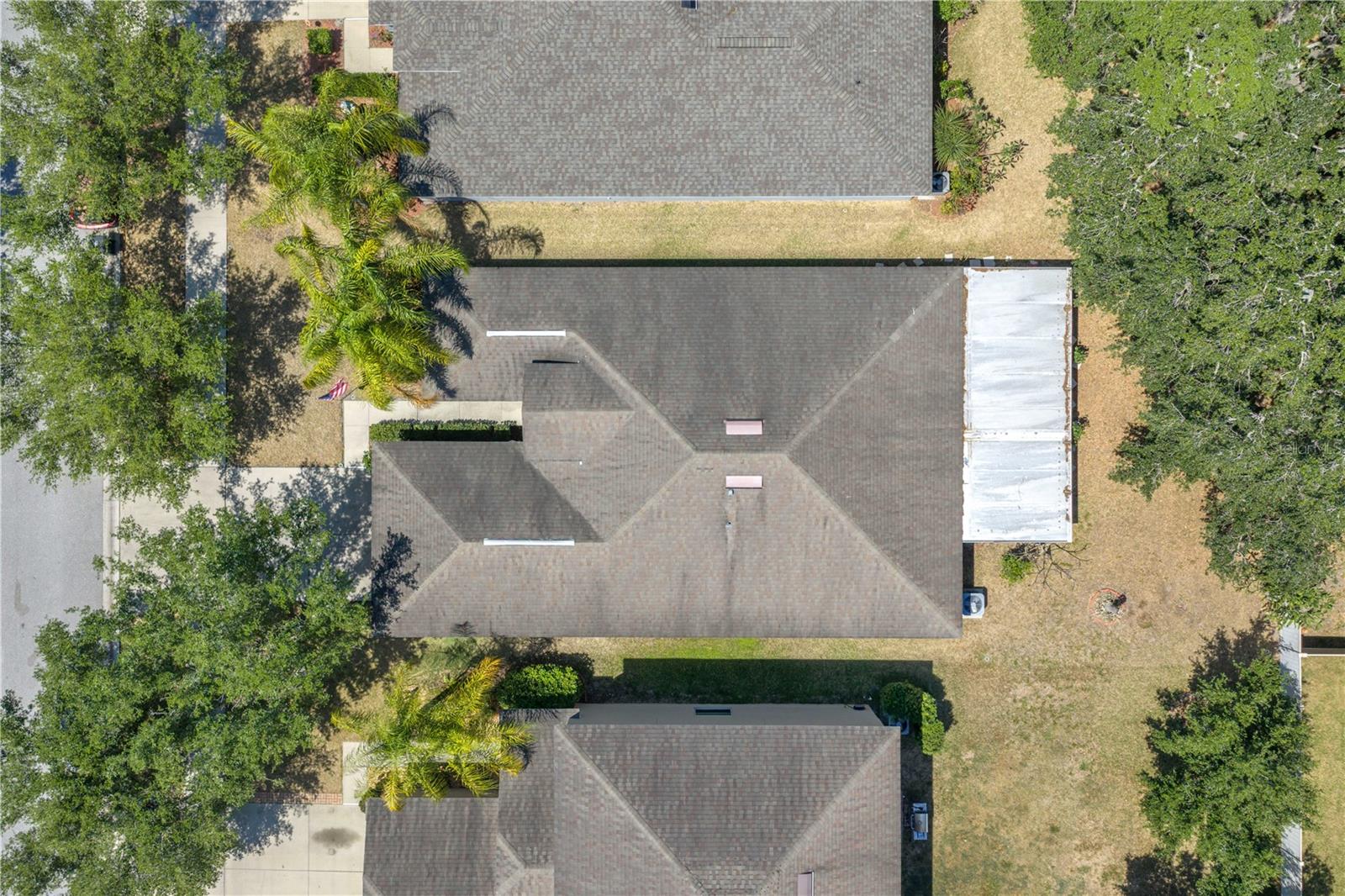 An overhead view from south looking north