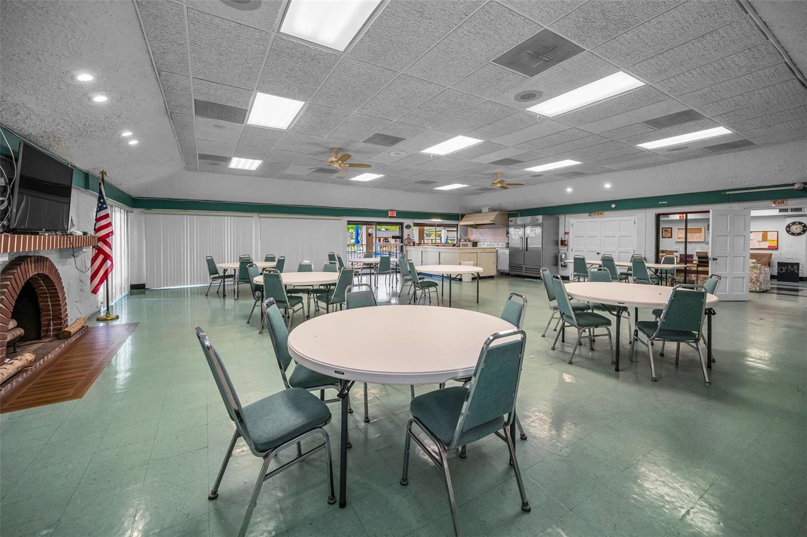 Clubhouse social area with fireplace