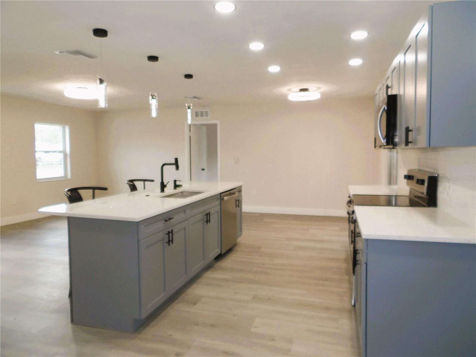 open concept kitchen, dining room and living area