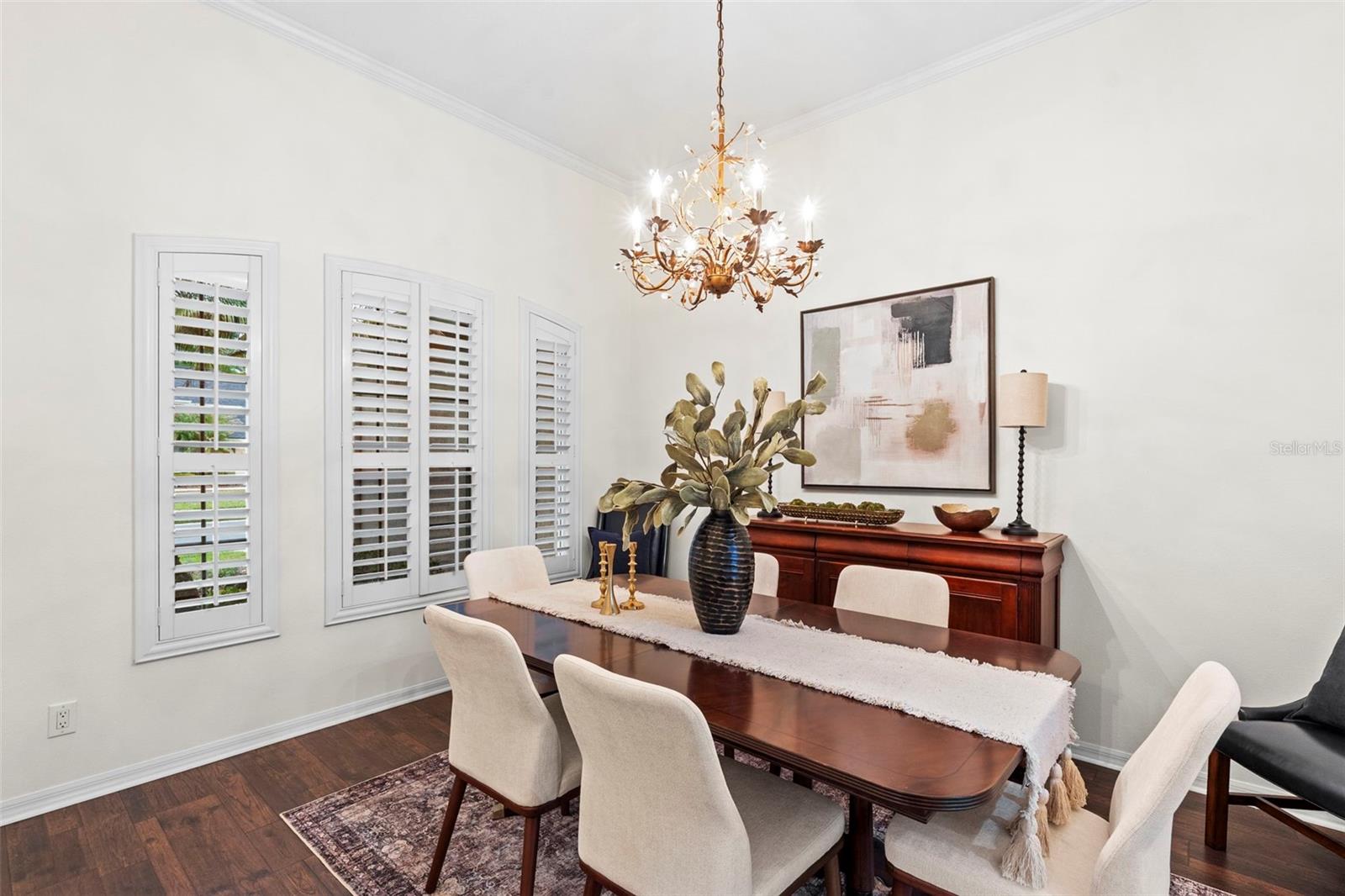 Dining room with fresh paint and plantation shutters