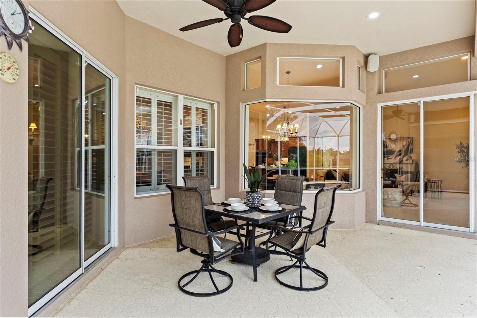Covered area on back lanai with remote control shades