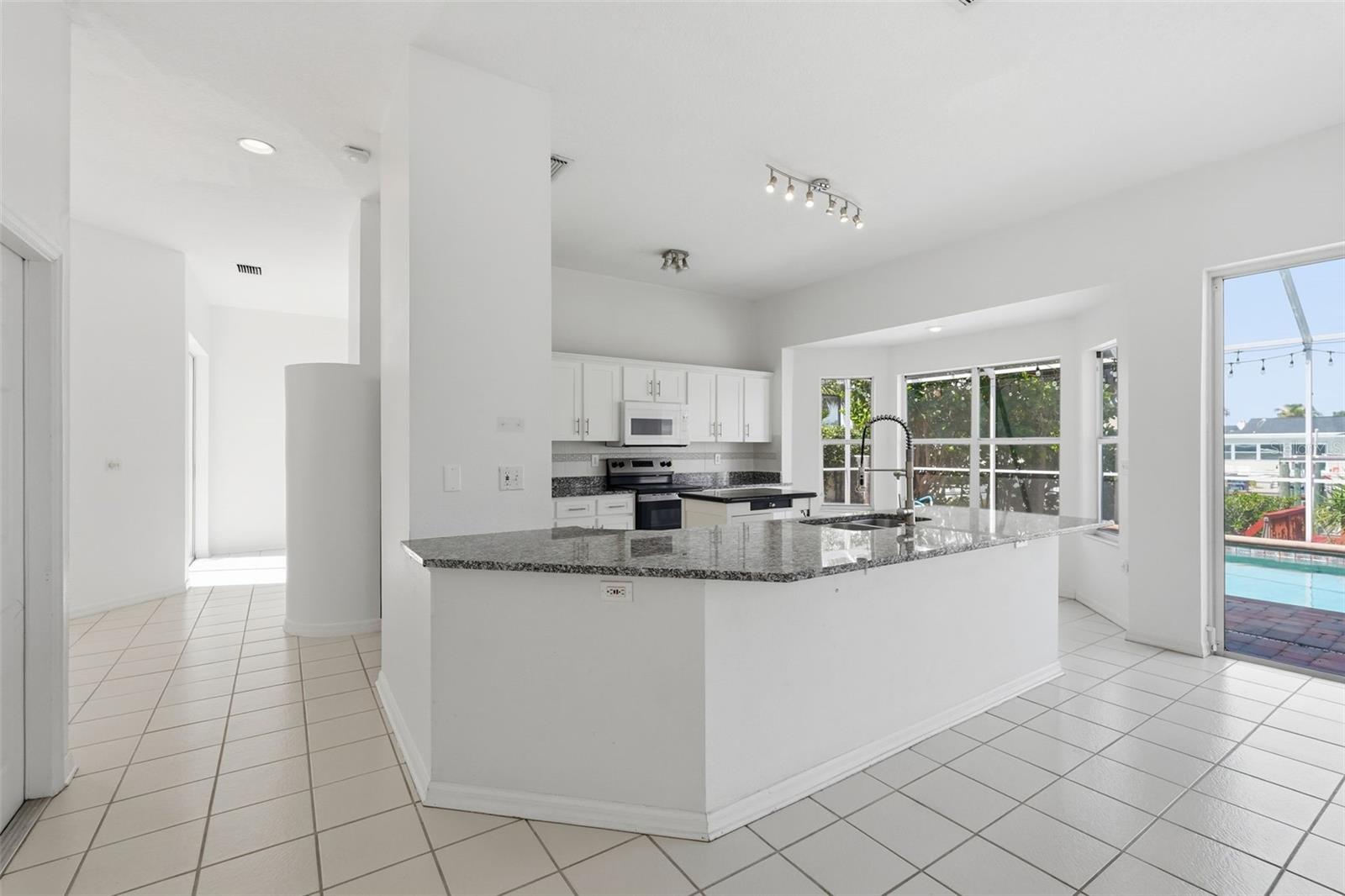 Kitchen with Pool View