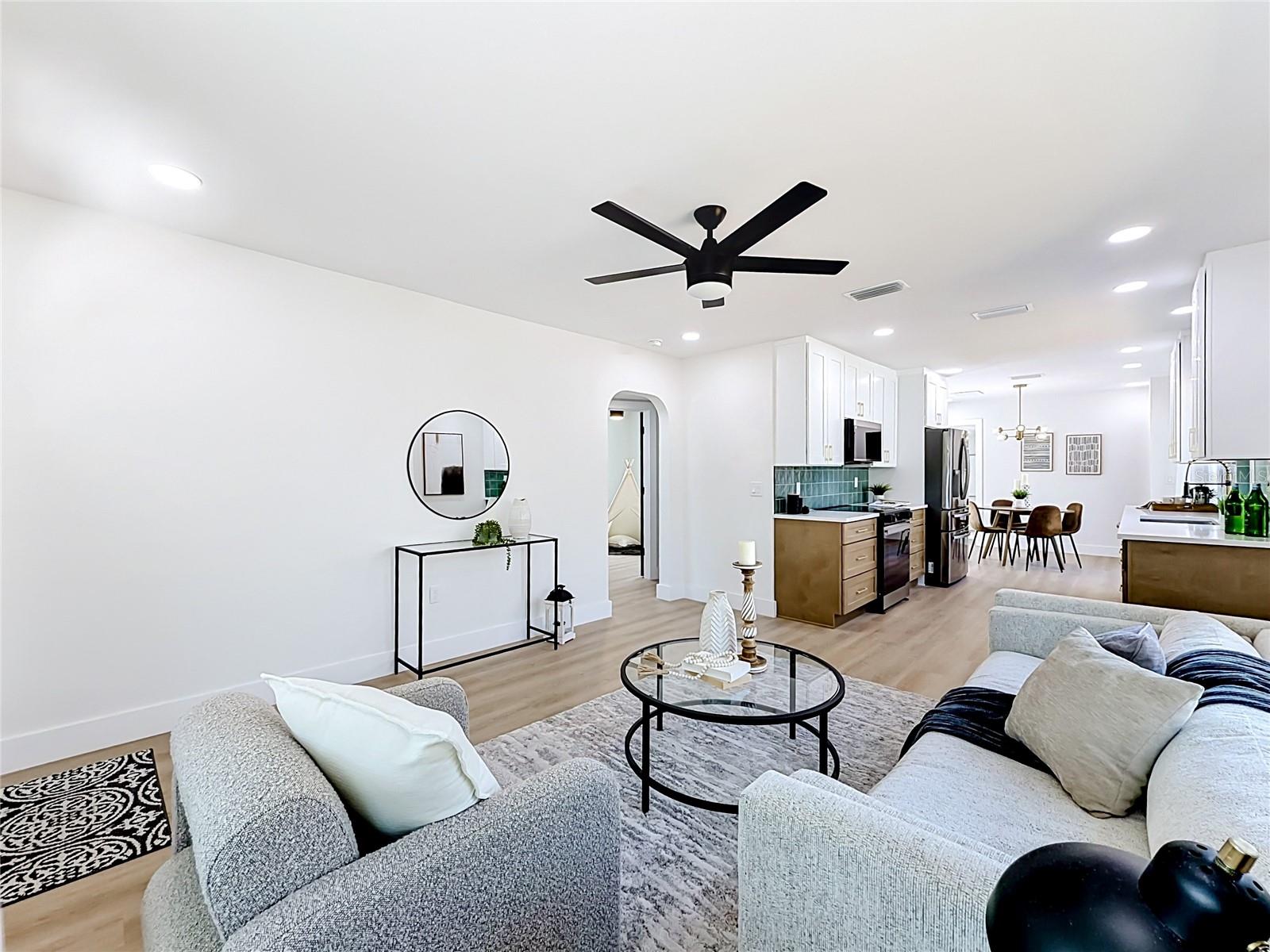Living Room Showing Walkway to Guest Bath and Two Additional Bedrooms