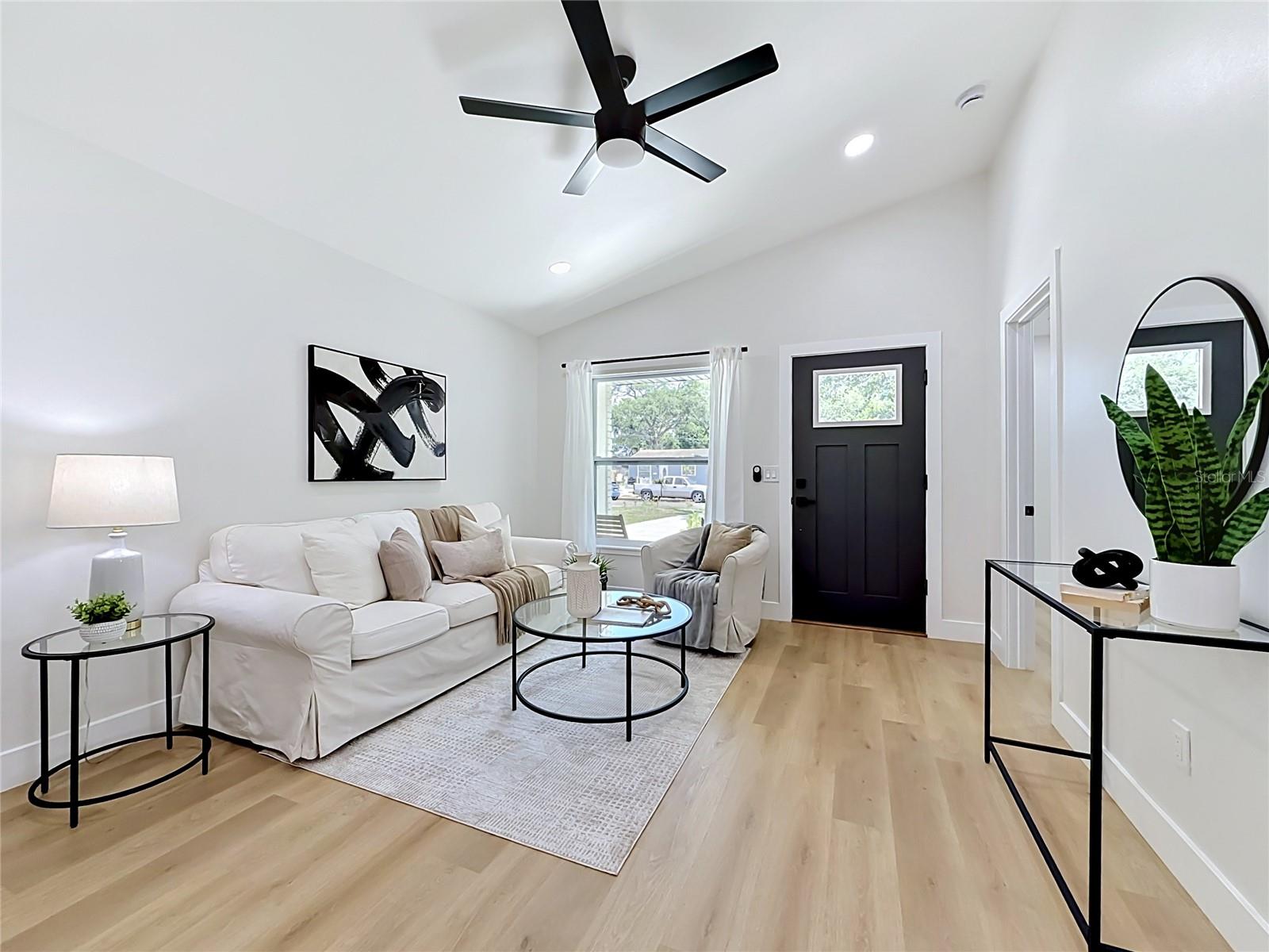 Living Room with Vaulted Ceilings