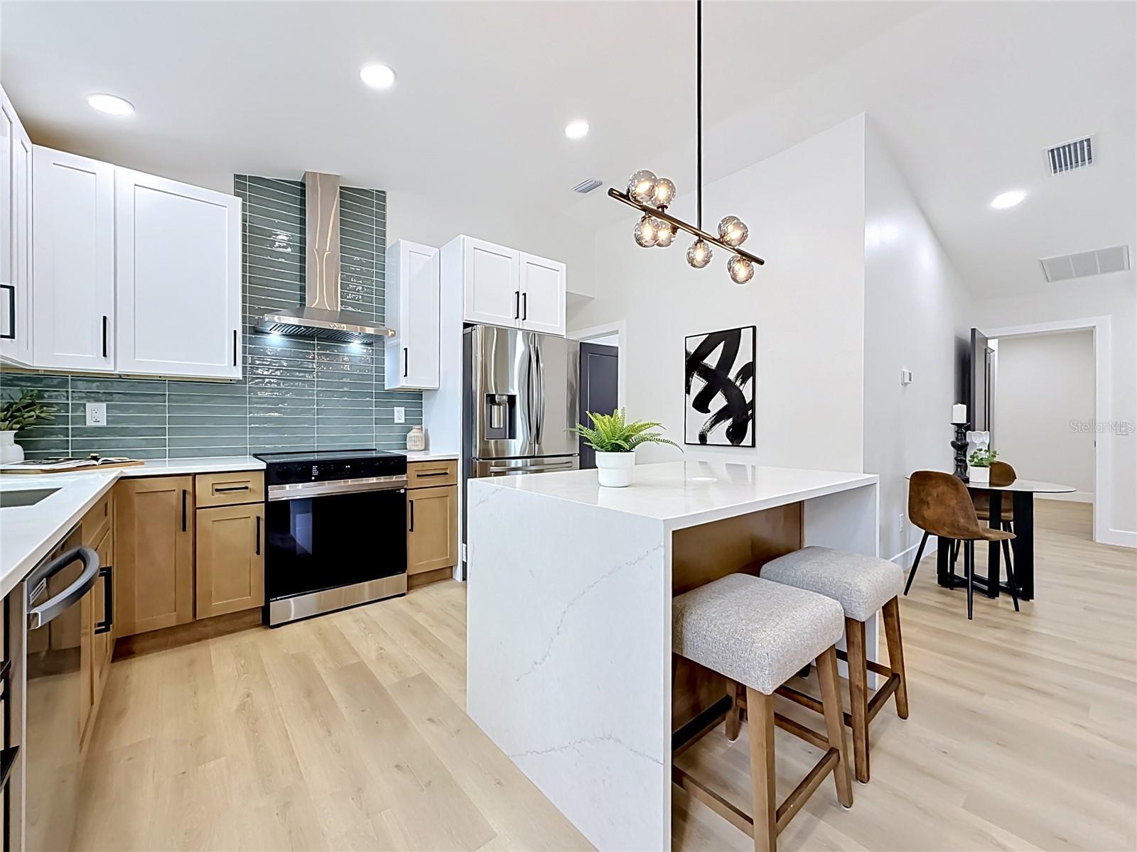 Kitchen with Waterfall Island