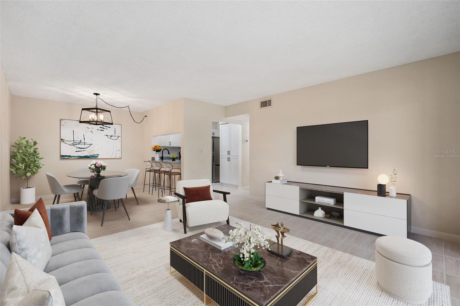 Virtually Staged Living and Dining areas