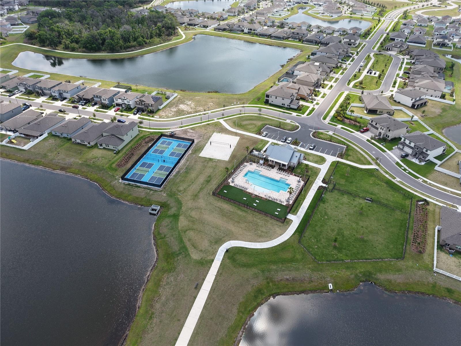 Aerial View - New Amenity Center, Walking distance.  Pool, Pickleball, Sand Volleyball and Dog Park