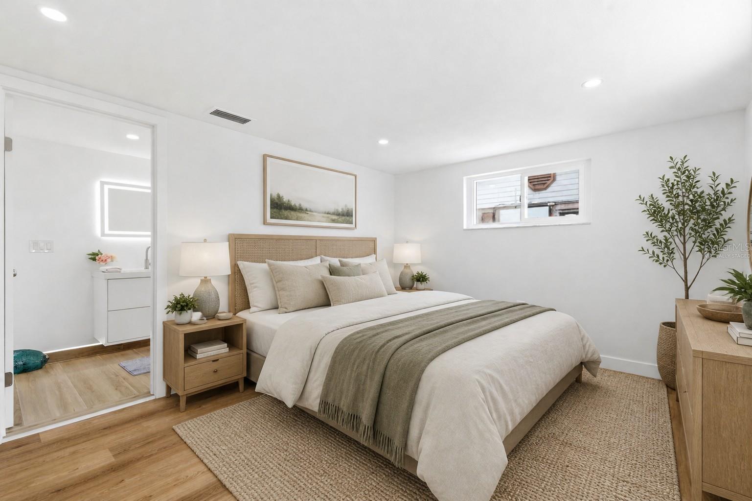 Virtually staged primary bedroom.