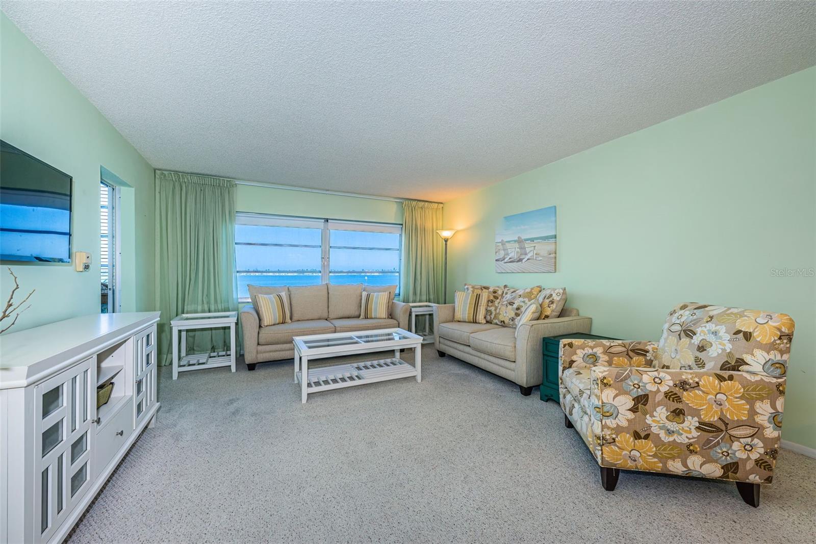 Living room with open water views