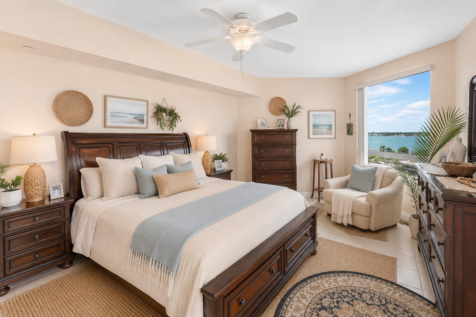 Master Suite with sweeping view of the intercoastal. Peaceful days and dream-filled nights.