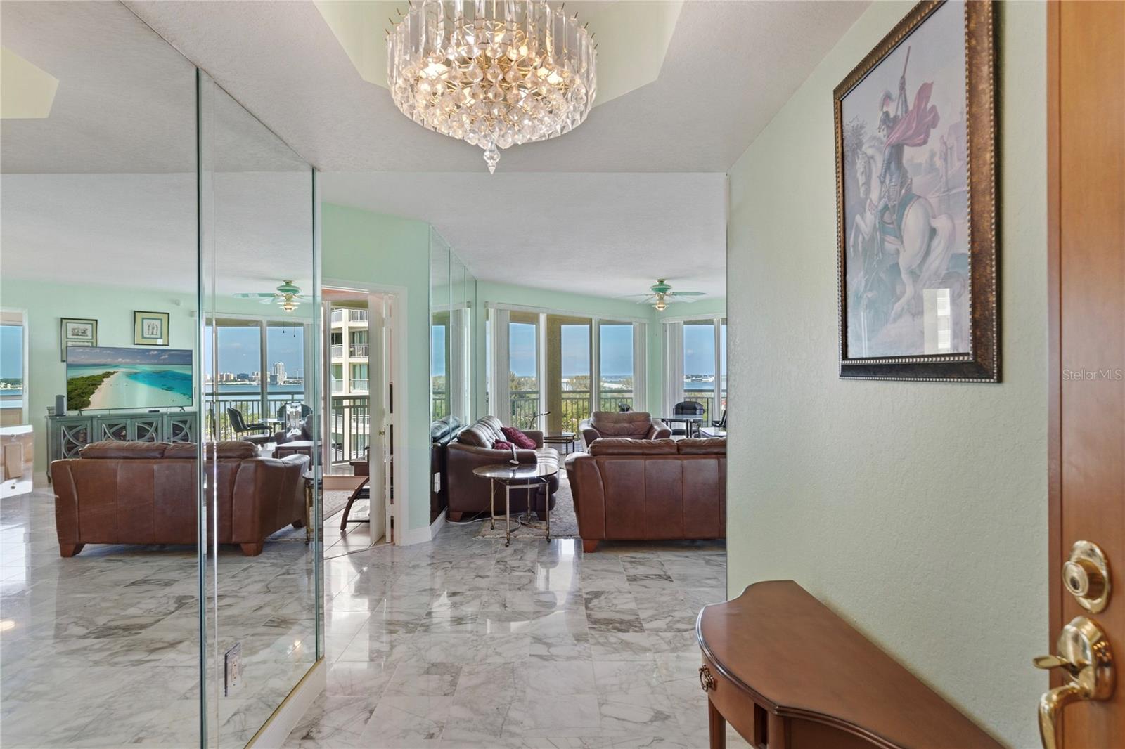 From the entrance of the home looking out toward the gentle waves of the Gulf.