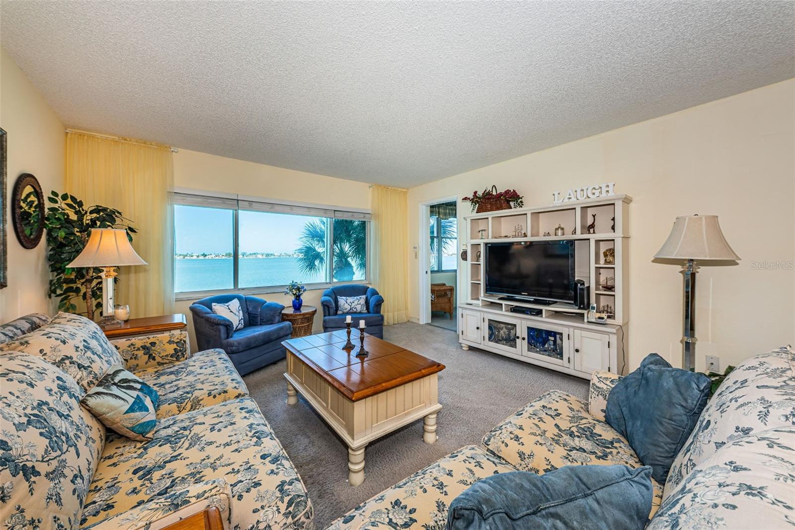 Living room with wide open water views