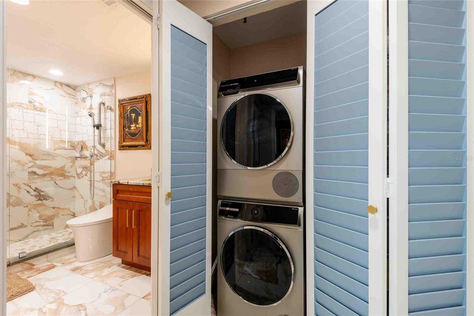 Laundry room with Bosch Washer and Dryer