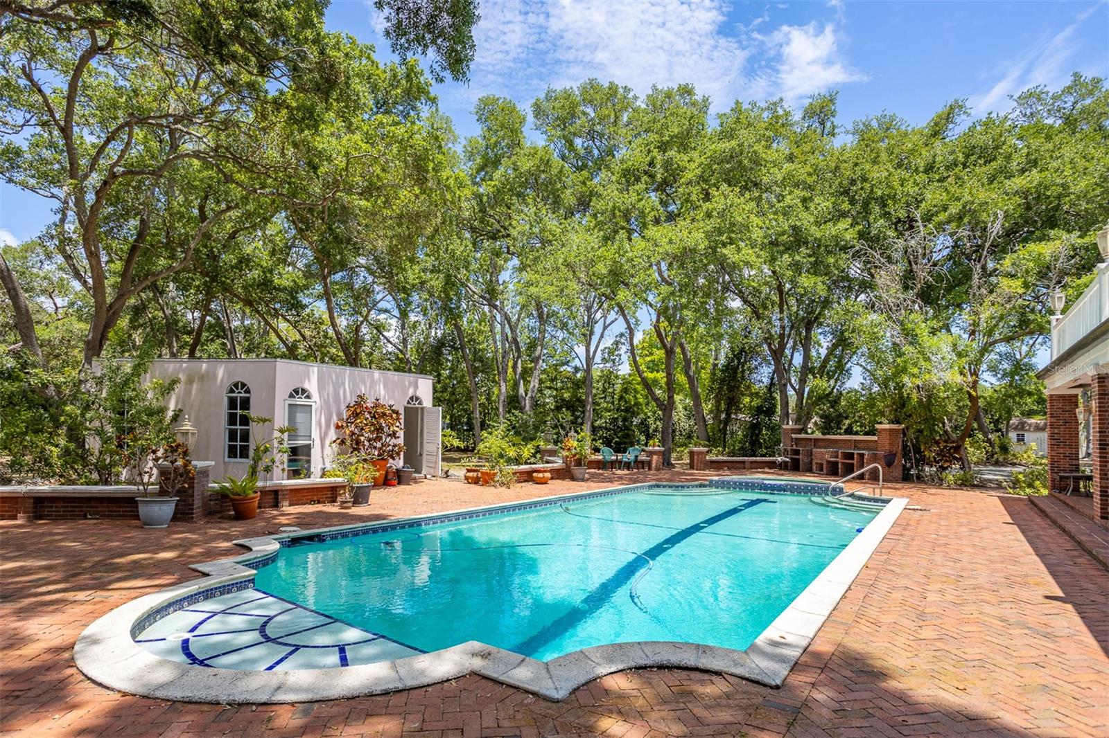 This large, beautiful designed swimming pool is the centerpiece of the outdoor oasis