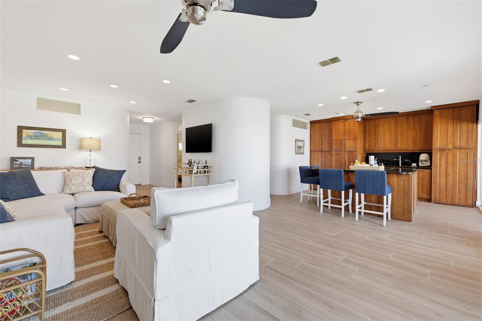 Living room into kitchen
