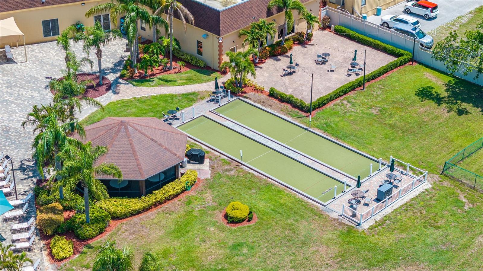Bocce Ball and gazebo by North Club outdoor pool