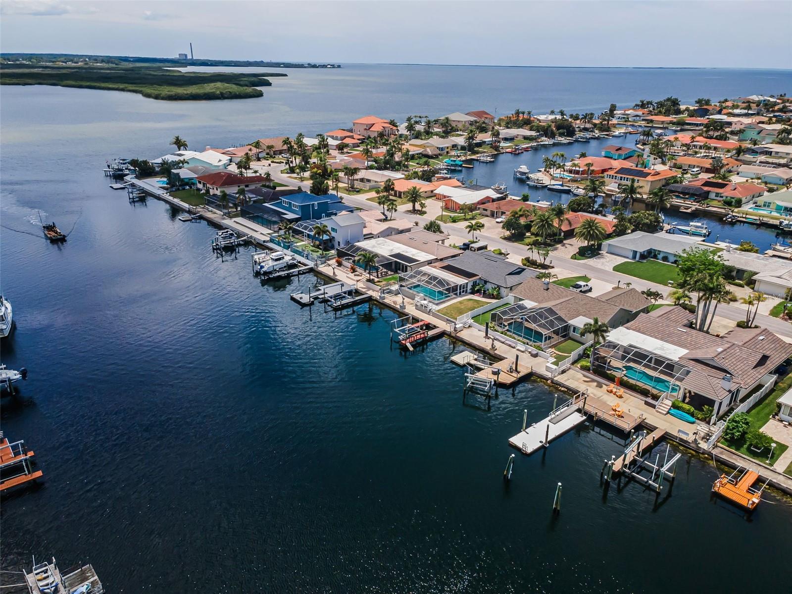 Longest dock, widest canal, out to the open Gulf