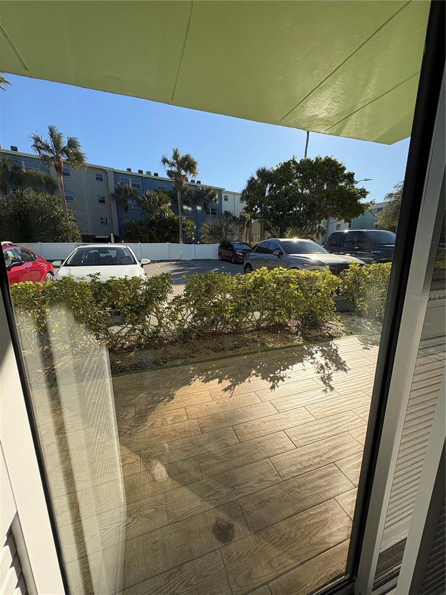 Patio with direct access to assigned parking spot