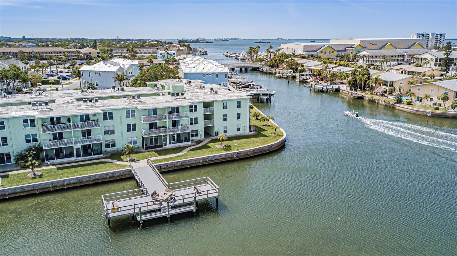 Aerial view of complex and dock