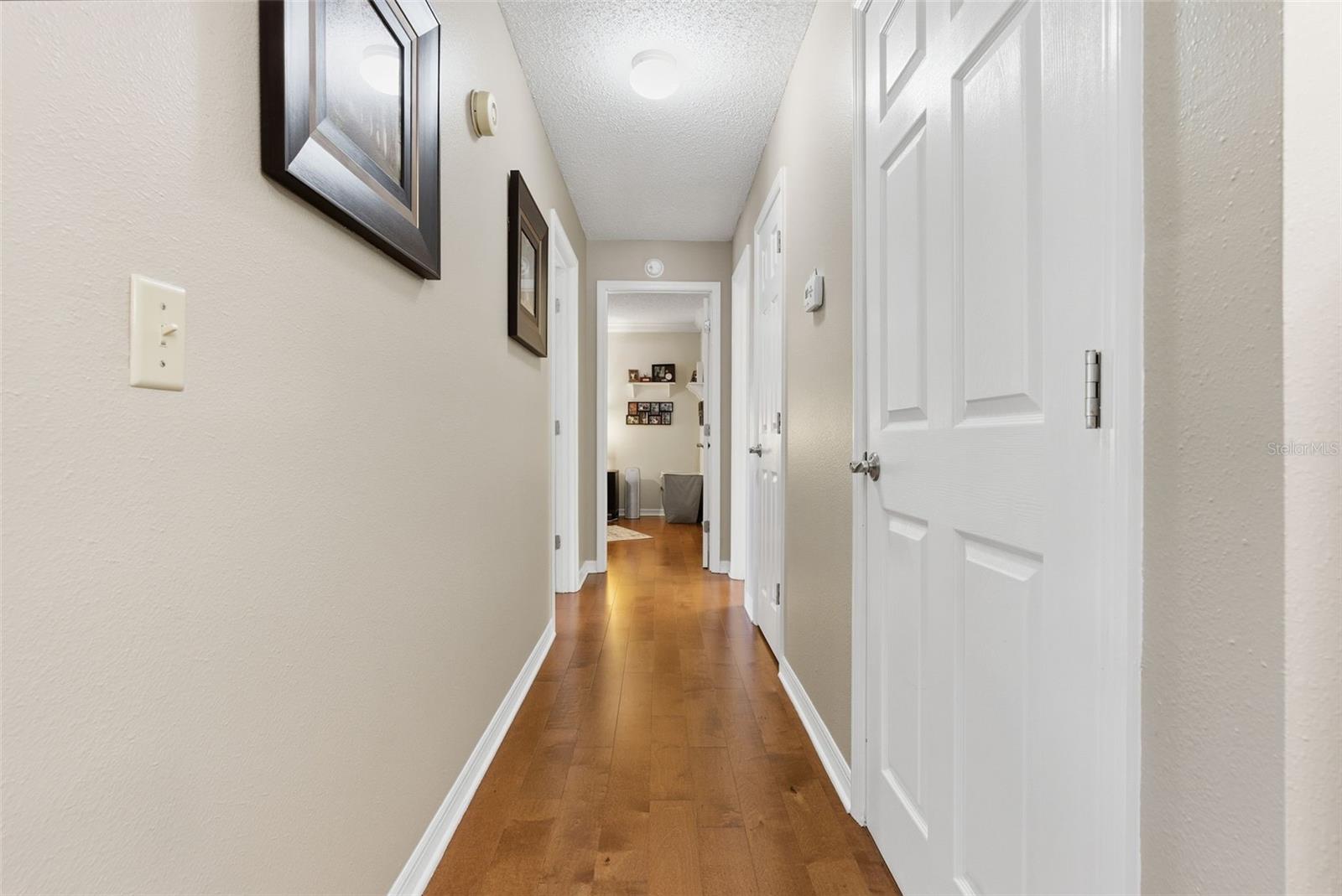 Hallway to primary, guest room & bathroom