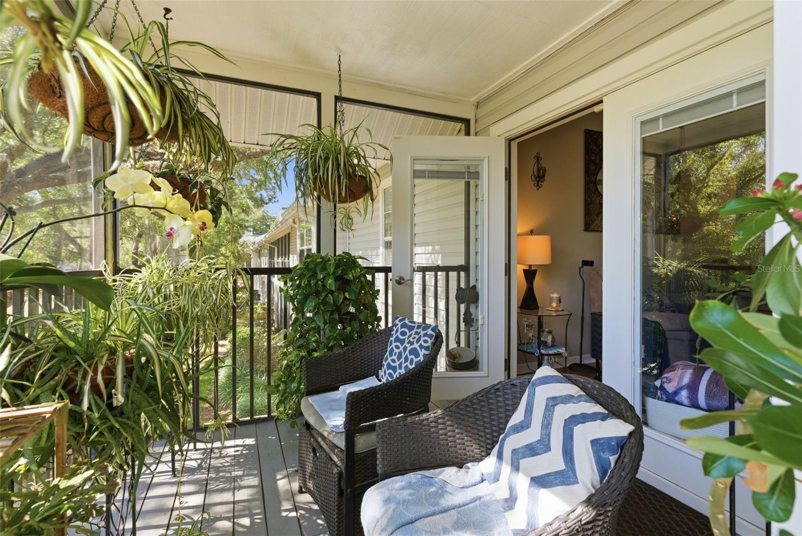 Patio with view of pond